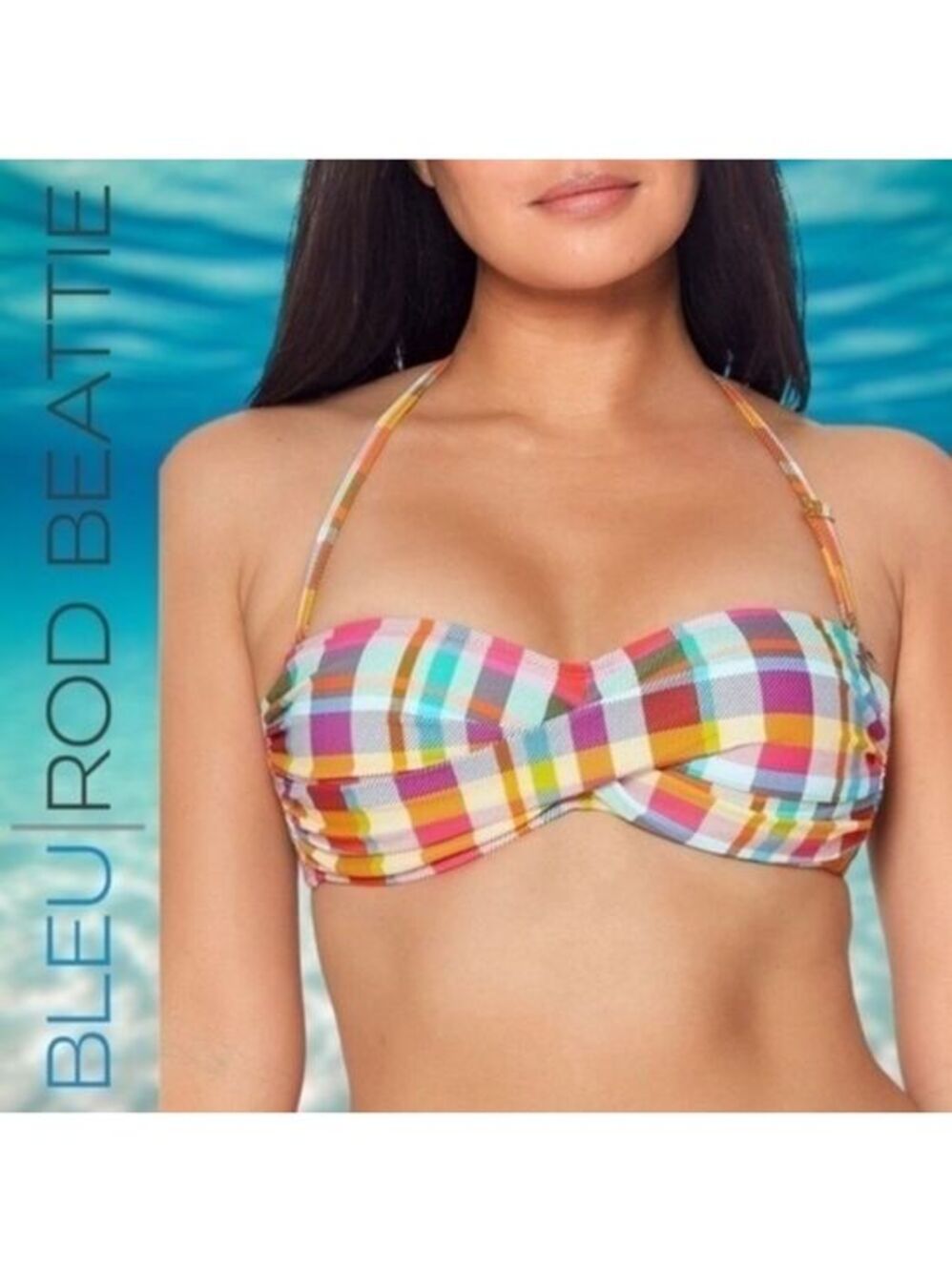 INTO THE BLEU Plaid Twist-Bandeau Convertible Strap Bikini/Swim Top NWT/Sz.14